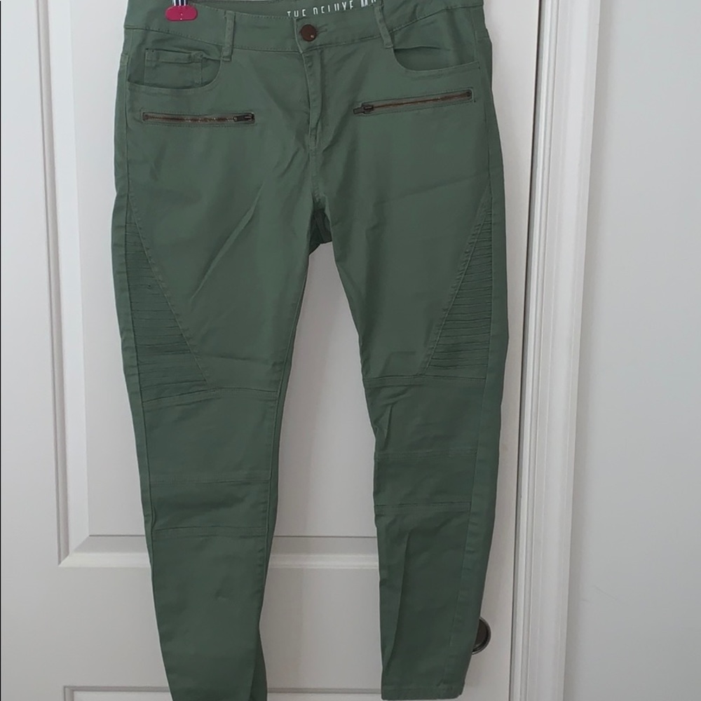 Green moto jeans